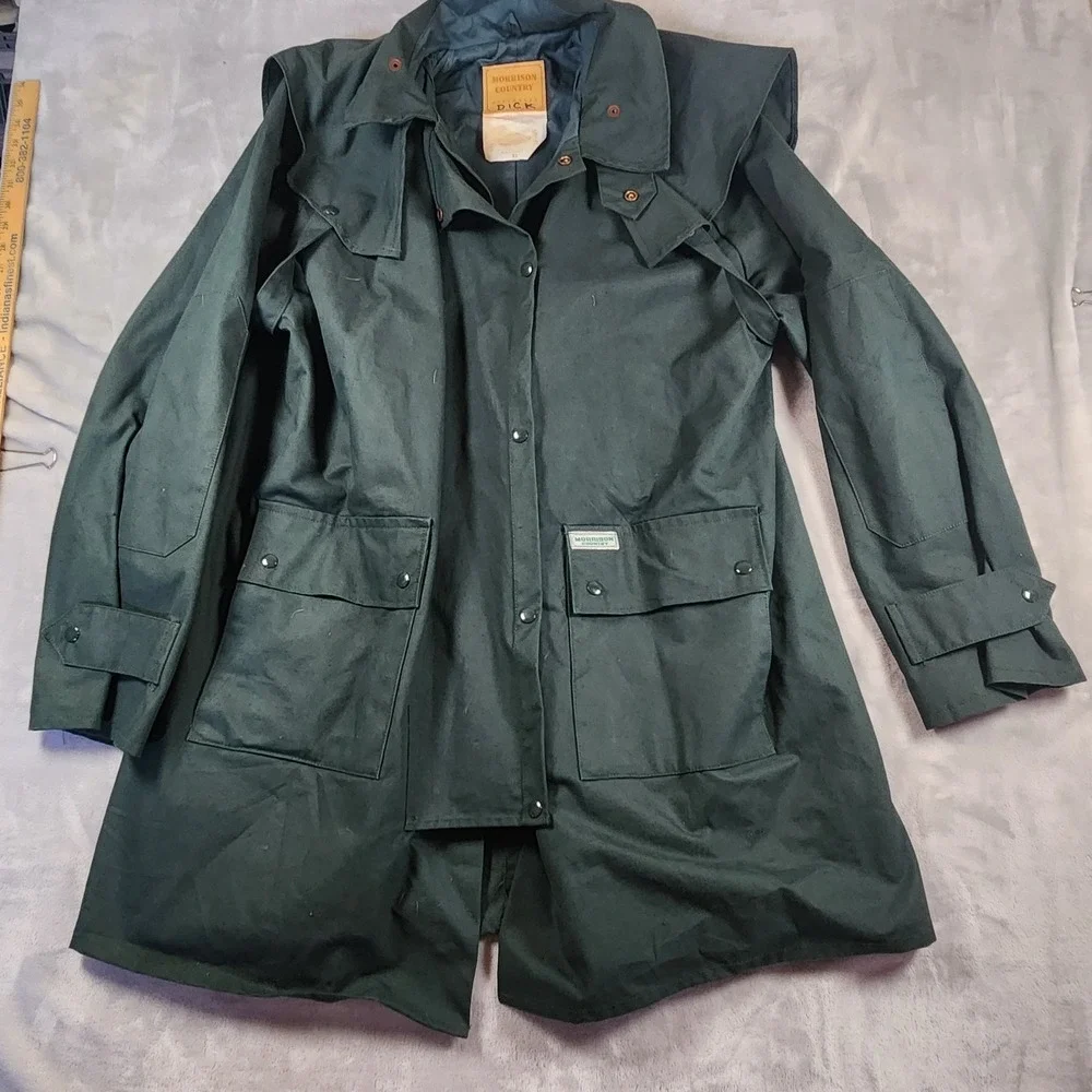 Vtg Morrisons Australian Green‎ OilSkin Coat Duster Size XL Ranch Cowboy Chore
